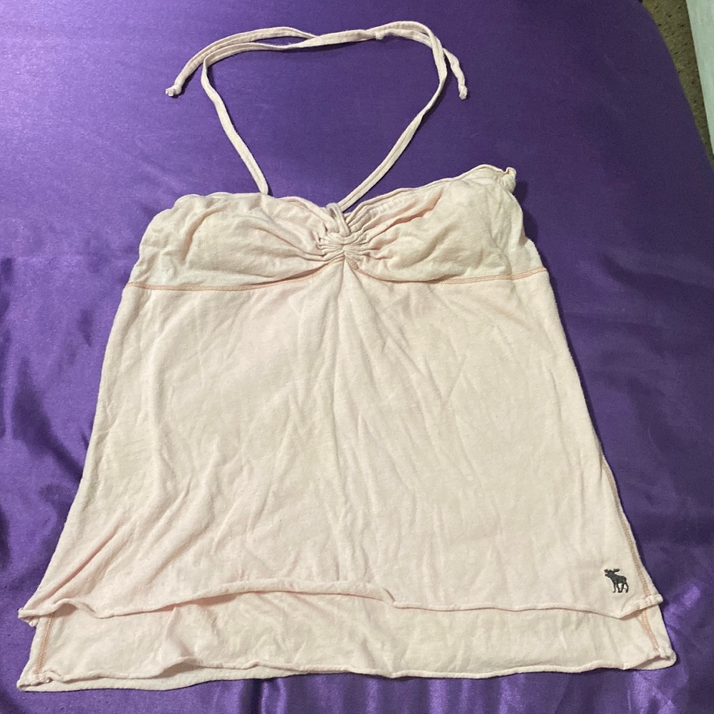 Very pale pink. Abercrombie Halter top.
